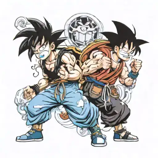 goku and luffy gear 5 tattoo design idea
