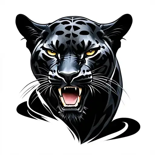 black panther, subtle, roaring  tattoo design idea