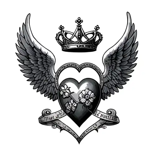 Irish Angel wings heart crown Circle tattoo design idea