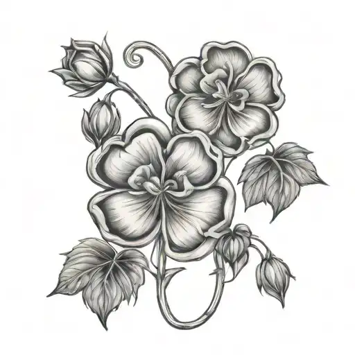 leaf clover and roses growing and dying tattoo design idea