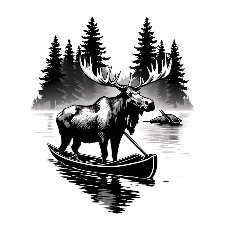moose, river, canoe, dad memorial, minimalist with signature tattoo design idea