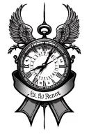 clock, zodiac sign virgo, zodiac sign cancer, ribbon with date 19-09 tattoo design idea