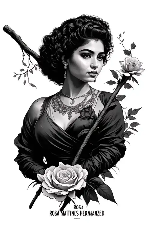 Rosa with the stick with the name of Rosa Martinez Hernandez tattoo design idea