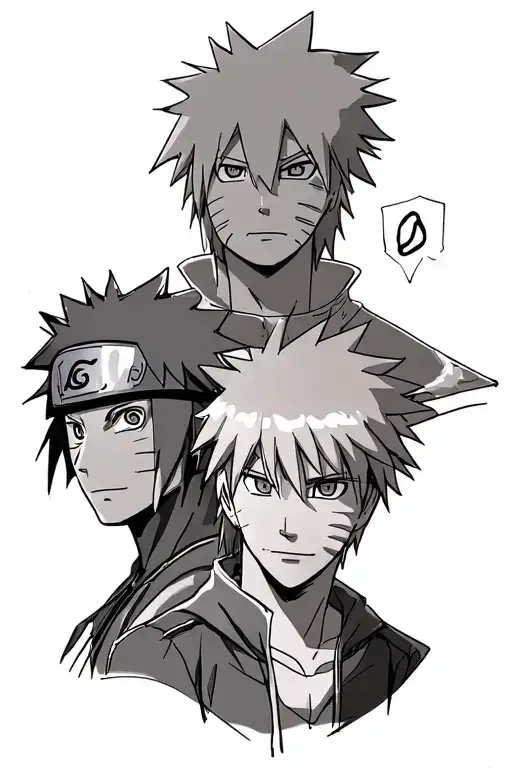 I need a tattoo sketch that depicts three characters: Ichigo Kurosaki (Bleach), Naruto Uzumaki (Naruto) and Lufi (O tattoo design idea