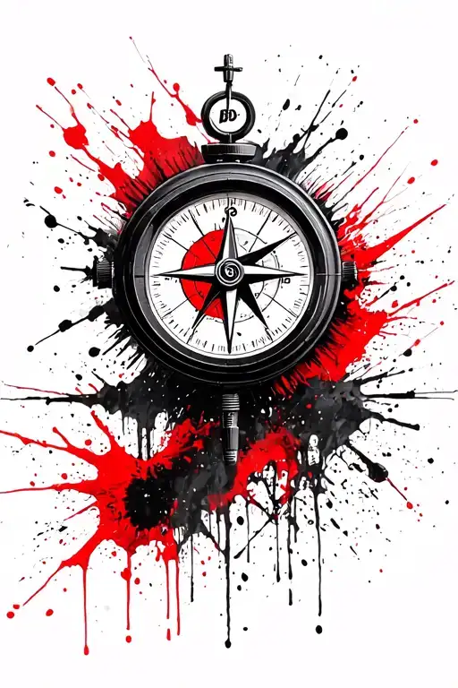 Counter strike scope, compass or clock and landscape elements, not one in another, but one near the other tattoo design idea