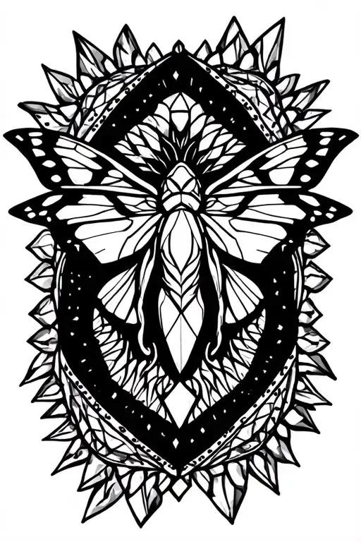 mandala, crystals, and a moth tattoo design idea