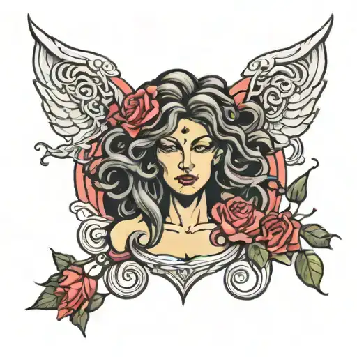 warrior medusa with rose tattoo design idea