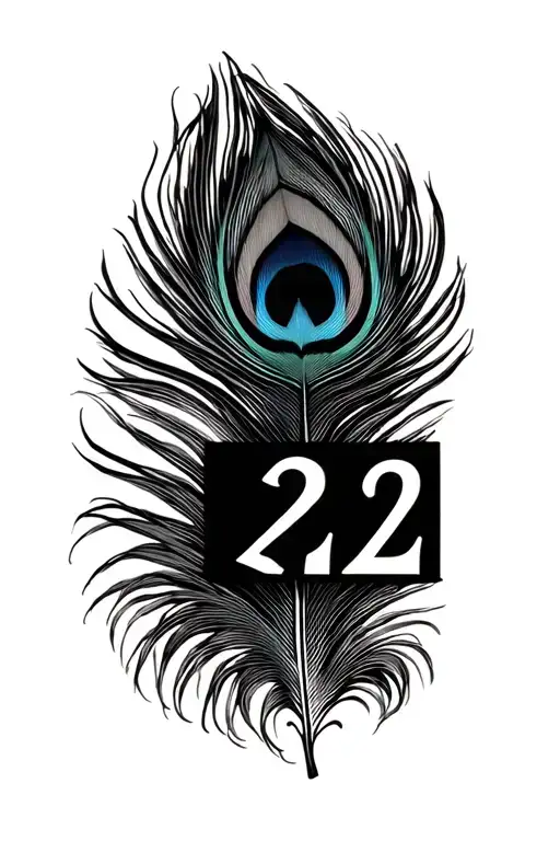 Peacock feather with angel 222 number in feather tattoo design idea