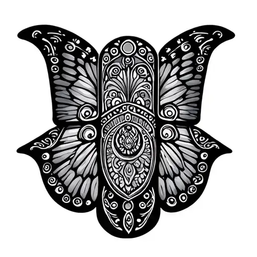 hamsa part butterfly wings tattoo design idea