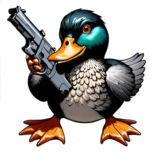 Duck holding a gun tattoo design idea