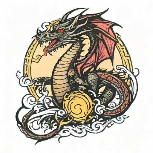 gothic dragon in sun  tattoo design idea