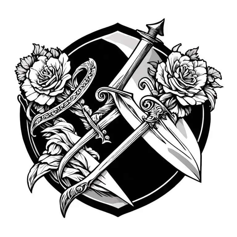 Roman dagger piercing tattoo design idea