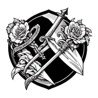 Roman dagger piercing tattoo design idea
