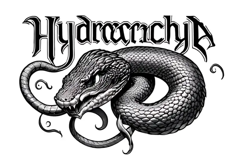 hydra snake with the word hydrarchy tattoo design idea