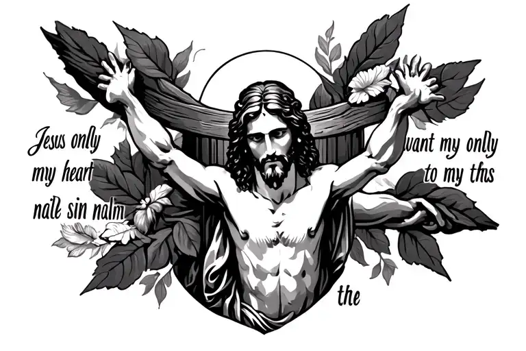 a tattoo that shows jesus and god only want my heart, and that my sin nailed him to the cross tattoo design idea