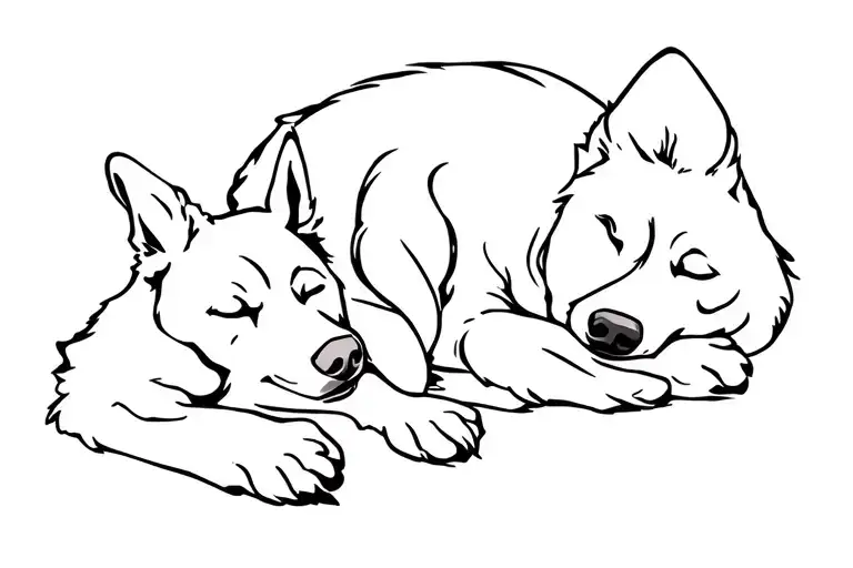 sleeping swiss shepherd dog outline tattoo design idea