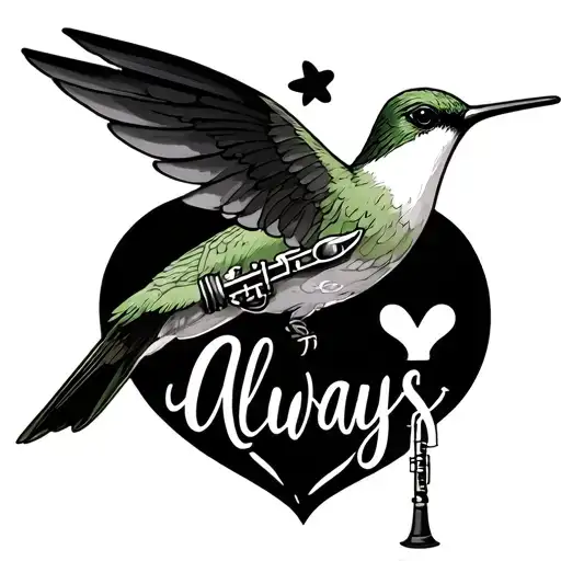Minimalist tattoo Harry Potter, Hummingbird, nurse, clarinet, Mr. Mulligan plane, heart. With the words "always" tattoo design idea