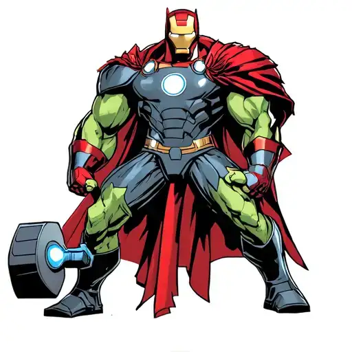 Thor hammerhulk iron man holding tattoo design idea