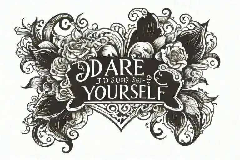 heart that is outlined saying "dare to be yourself" with a z in the middle tattoo design idea
