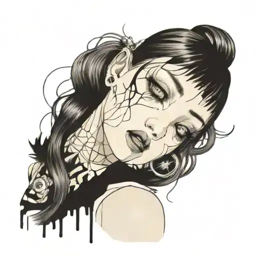 Black And White Anime Girl Character horror gothic Junji Ito Style  tattoo design idea