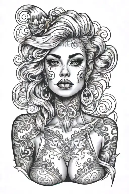 beautiful woman showing cleavage smoking cigarette tattoo design idea