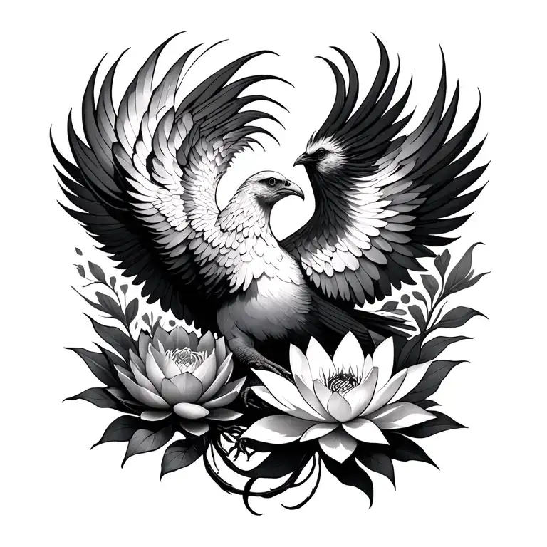 phoenix and lotus flower tattoo design idea