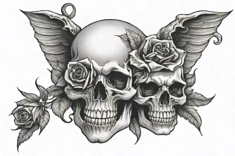 Rose inside skull and Lucifer ey sign tattoo design idea
