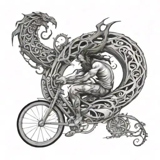 personification of the cycle of life, where a person goes into the unknown, but comes to one, b/w tattoo design idea