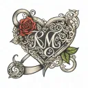 Infinity Heart with initials LJ and AM tattoo design idea