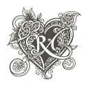 Infinity Heart with initials LJ and AM tattoo design idea