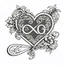 Infinity Heart with initials LJ and AM tattoo design idea