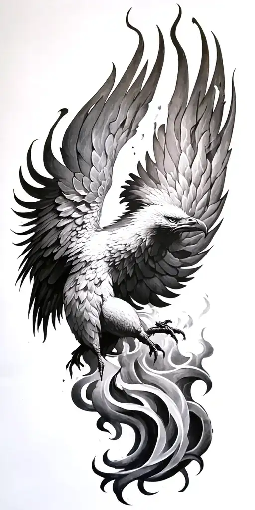 phoenix rising, fire, smoke, anger tattoo design idea