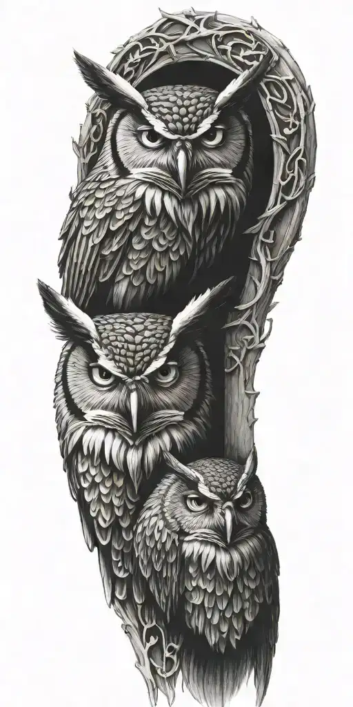 speak no evil demonic owls tattoo design idea