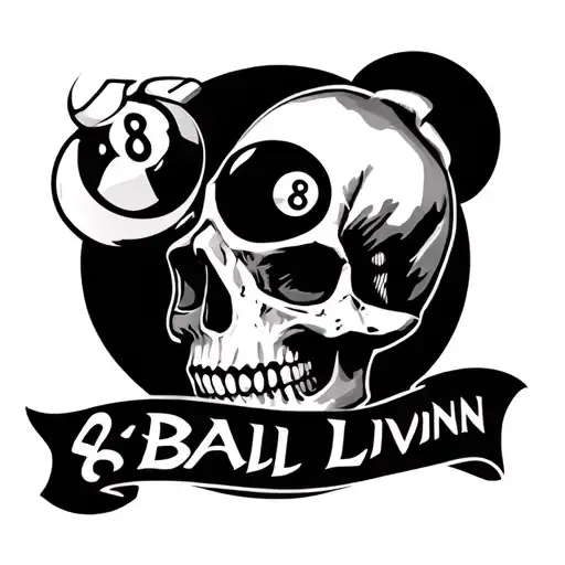 skull hand tattoo with 8ball livinn as the words tattoo design idea