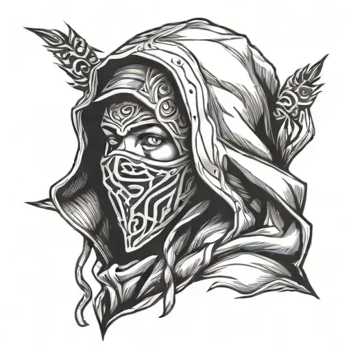 face in mask and hood tattoo design idea