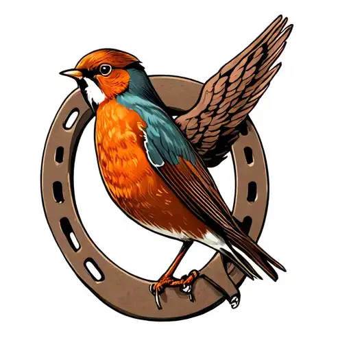Robin Bird on horse shoe tattoo design idea