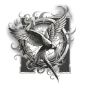 burning mockingjay tattoo design idea