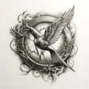 burning mockingjay tattoo design idea
