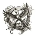 burning mockingjay tattoo design idea