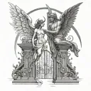 angel and devil at gates tattoo design idea
