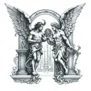 angel and devil at gates tattoo design idea