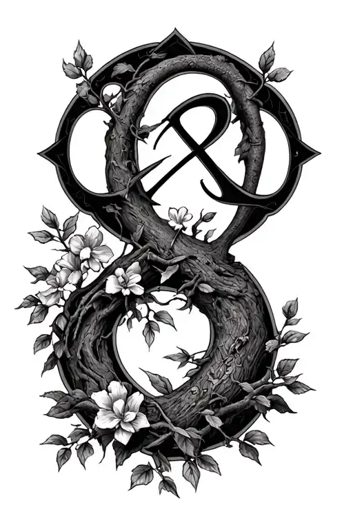 alpha and omega symbol and dogwood tree tattoo design idea