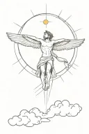 Icarus falling from the sky with sun rays tattoo design idea