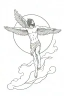 Icarus falling from the sky with sun rays tattoo design idea