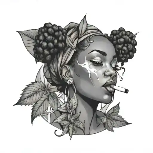 black girl smoking weed leaf intertwined tattoo design idea