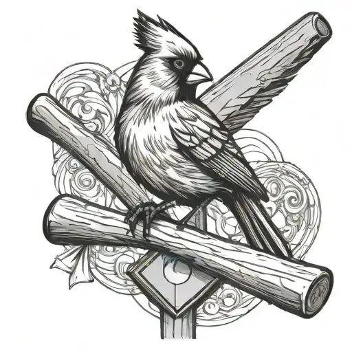 Cardinal sitting on a cross made from a hockey stick and baseball bat  tattoo design idea