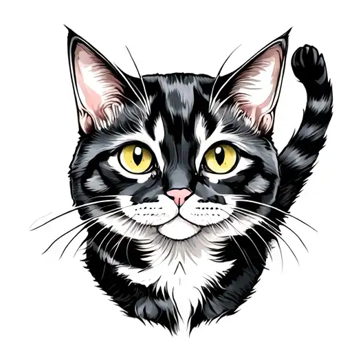 black cat sitting funny tattoo design idea