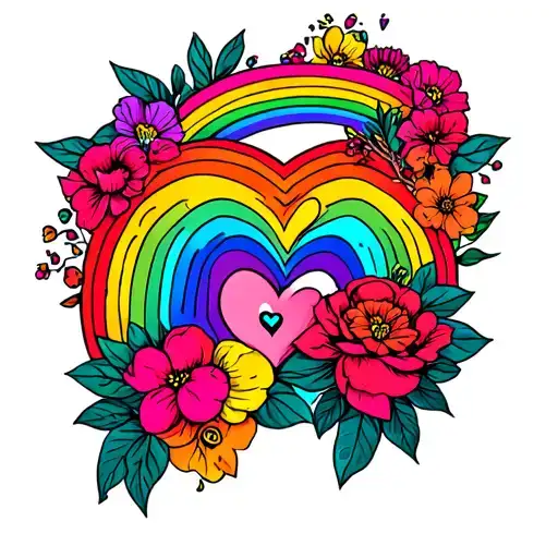 double rainbow with hearts and flowers  tattoo design idea