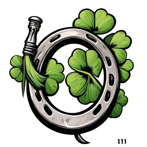 lucky lefty with lucky horseshoe four leaf clover #11 Pisces symbol  tattoo design idea