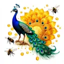 the goddess oshun with peacock, honey and bees  tattoo design idea